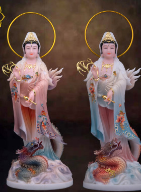 乘龙观音佛像汉白玉家用摆件