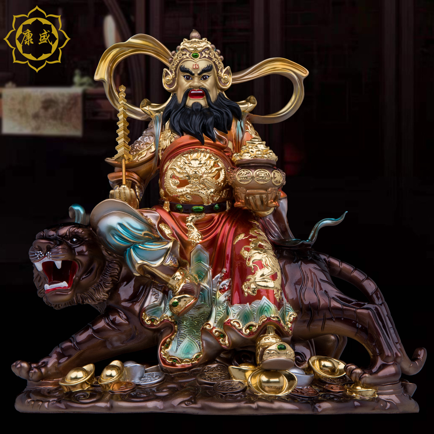 赵公明神像铜居家摆件
