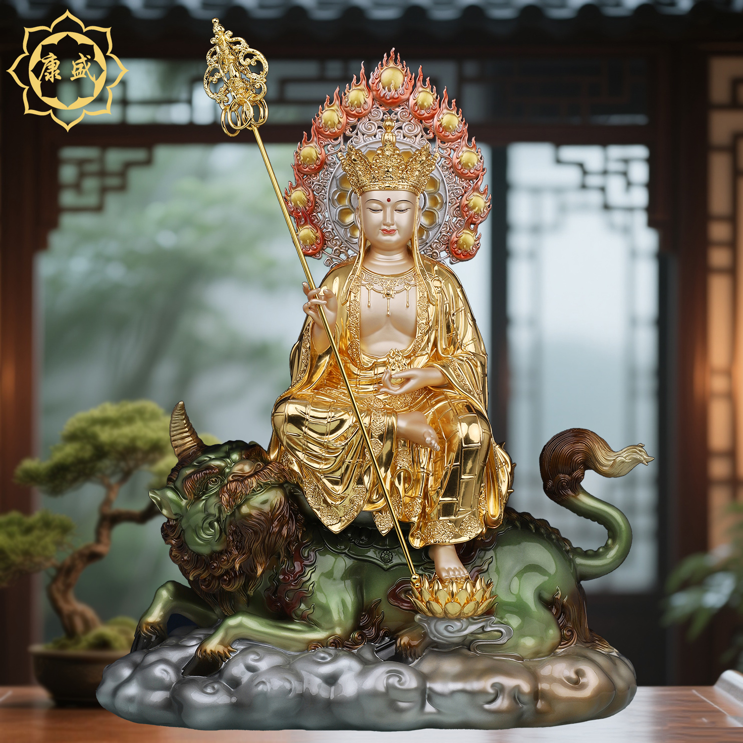 九华山地藏王菩萨神像铜贴金带骑大愿地藏王菩萨佛堂家用供奉摆件