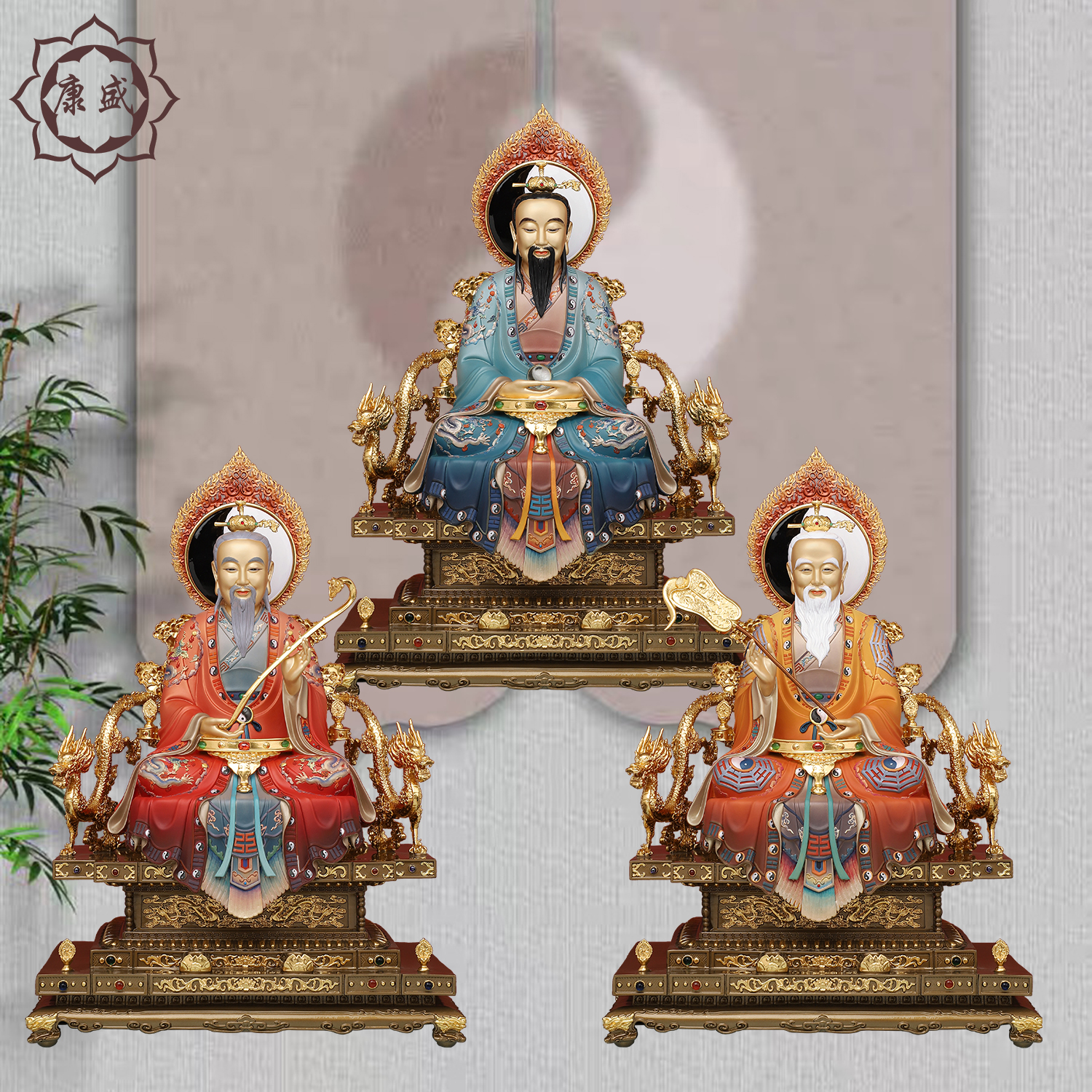 三清道祖神像太上老君神像灵宝天尊元始天尊全铜彩绘家居摆件工艺