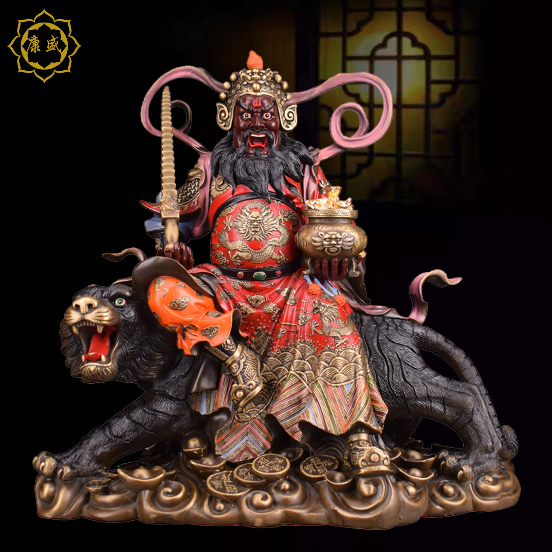 武财神赵公明神像骑虎赵元帅中路财神玄天元帅铜彩绘贴金家居摆件,家居饰品,装饰摆件,淘宝优惠券,粉丝福利购,淘宝优惠卷
