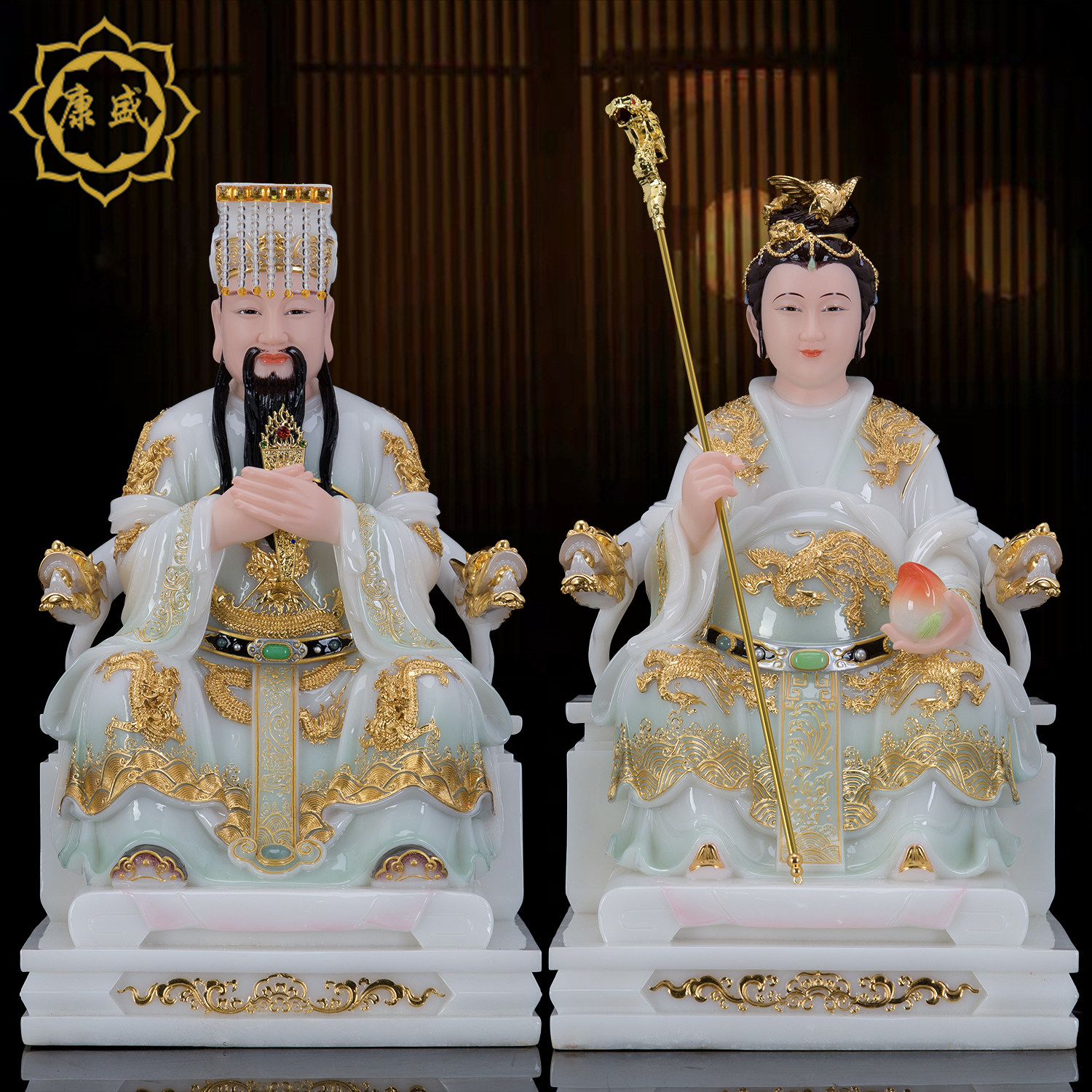 玉帝王母神像 12-26寸汉白玉玉皇大帝王母娘娘天公瑶池西母摆件