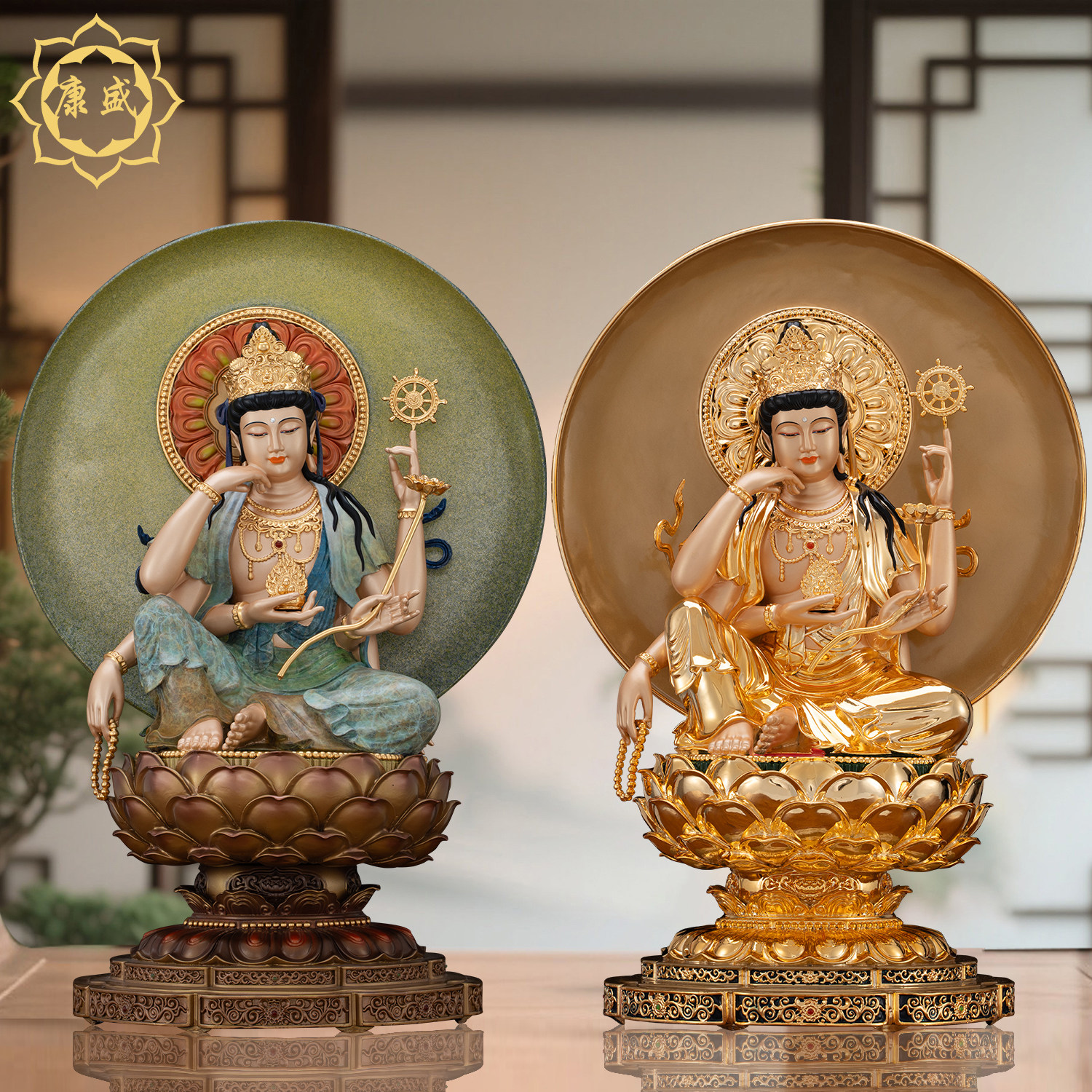 台湾铜鎏金如意轮观音佛像南海自在观音像观世音菩萨家用供奉摆件