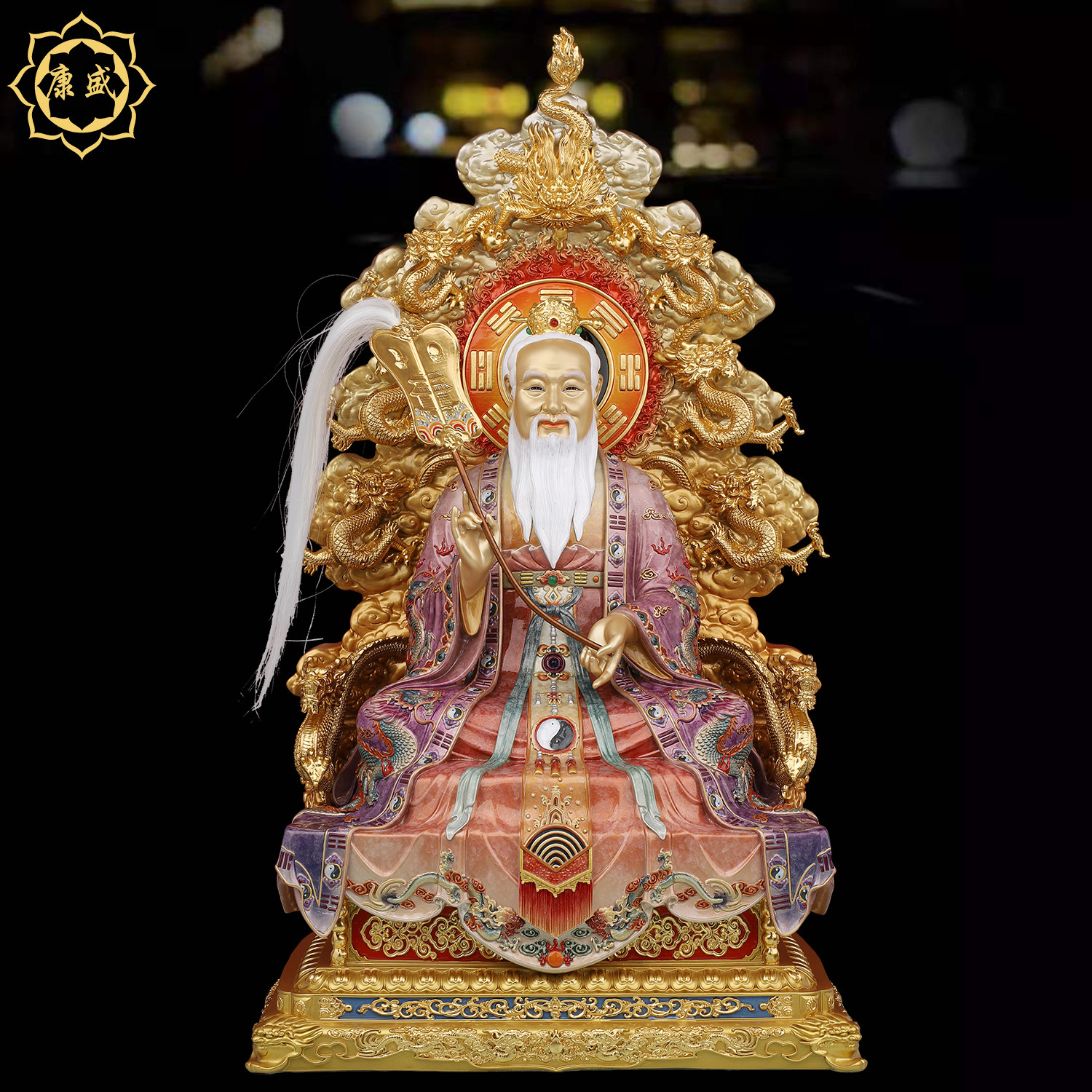 太上老君神像全铜彩绘家用供奉道德天尊九龙太上老君三清祖师摆件