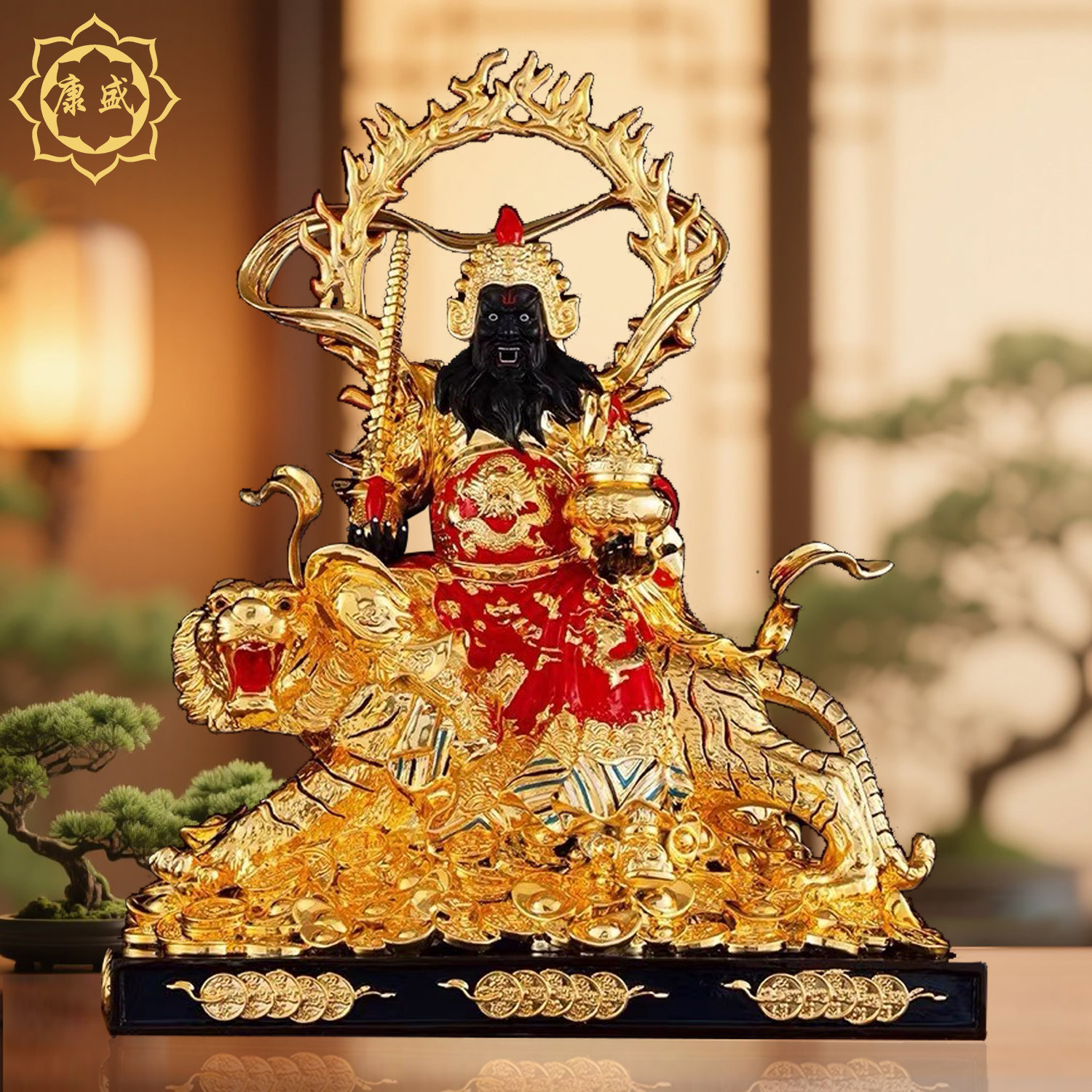 佛像赵公明纯铜鎏金供奉武财神
