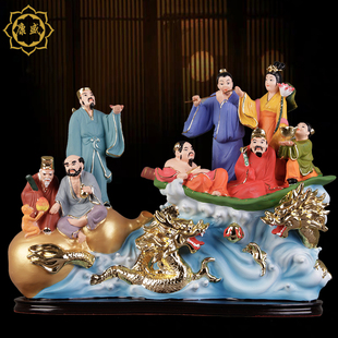 八仙过海摆件 龙船八仙神像工艺摆设树脂彩绘居家客厅吉祥摆件