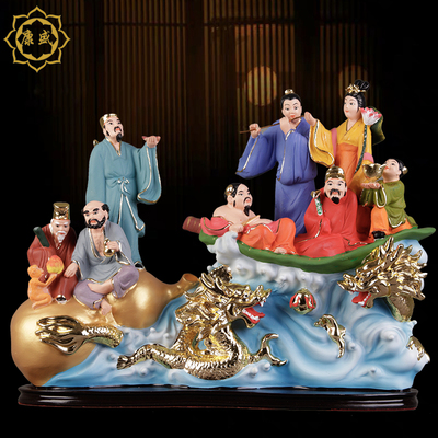 八仙过海摆件 龙船八仙神像工艺摆设树脂彩绘居家客厅吉祥摆件