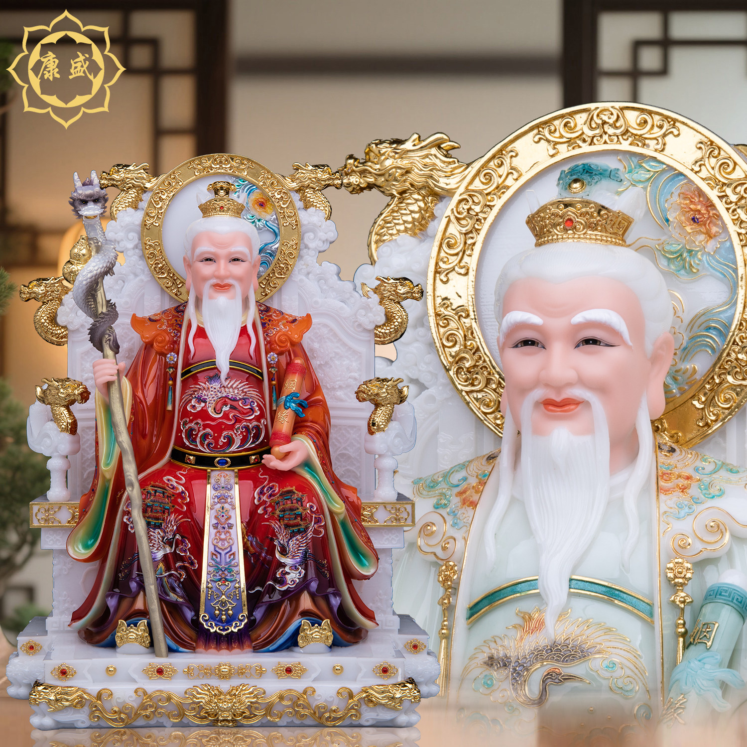 月老星君神像汉白玉彩绘月下老人红娘牵红线月老像姻缘婚姻摆件