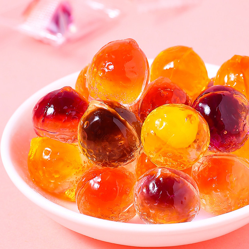 爆浆果汁软糖水果夹心糖果混合口味流心水晶糖qq糖网红零食年货糖
