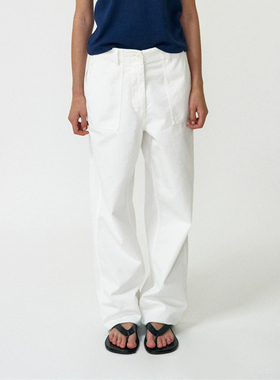 nothing written白色休闲裤女25夏新款高腰直筒显瘦阔腿工装长裤