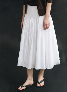 nothing written白色半身裙女25秋冬新款高腰百褶休闲A字中长款裙