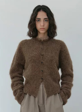 nothingwritten针织衫女25秋冬新款moia羊驼毛纯色圆领小个子开衫