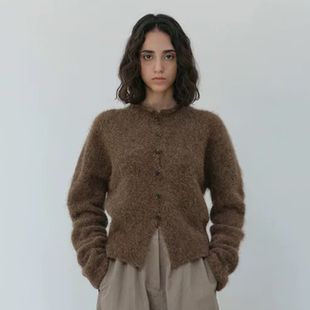 nothingwritten针织衫女25秋冬新款moia羊驼毛纯色圆领小个子开衫