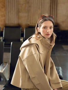 nothing written短款风衣女24秋冬工装风连帽立领小个子外套上衣