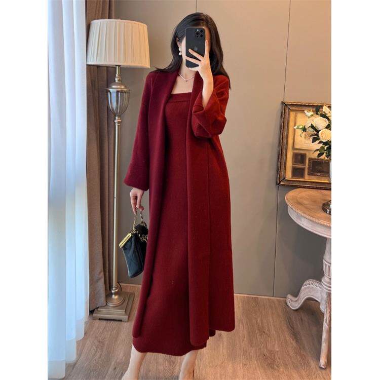 ROUMIKL覆古韩系早秋穿搭针织套装女秋冬高级感抹胸毛衣开衫两件