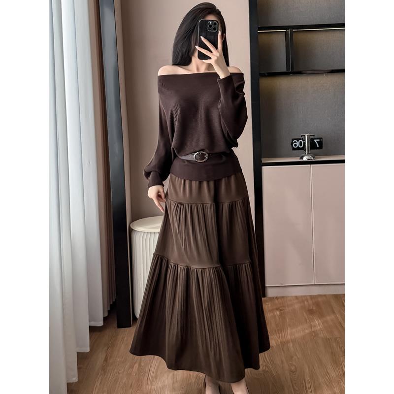 ROUMIKL韩系慵懒风穿搭一整套装长裙女秋冬长袖松弛感针织上衣半