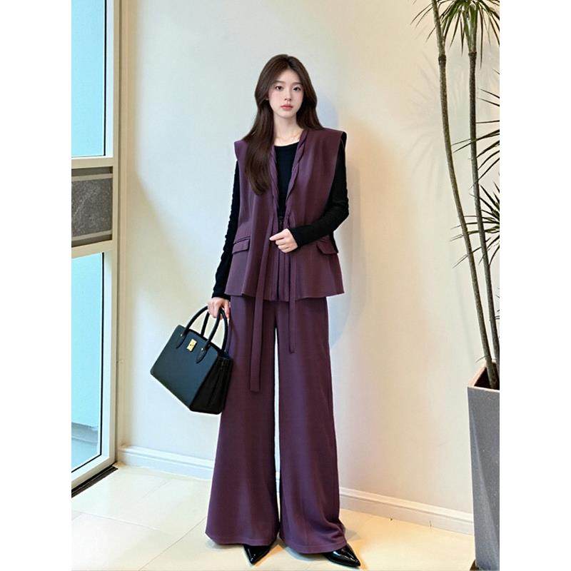 ROUMIKL覆古法式老钱风马甲西装上衣阔腿裤女秋冬韩系穿搭高级感