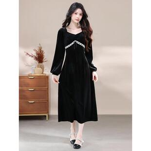 ROUMIKL高级感女装内搭赫本风方领连衣裙女秋冬配大衣巨好看的丝