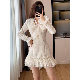 ROUMIKL高级感重工名媛感连衣裙女秋冬法式小香风收腰显瘦短款生