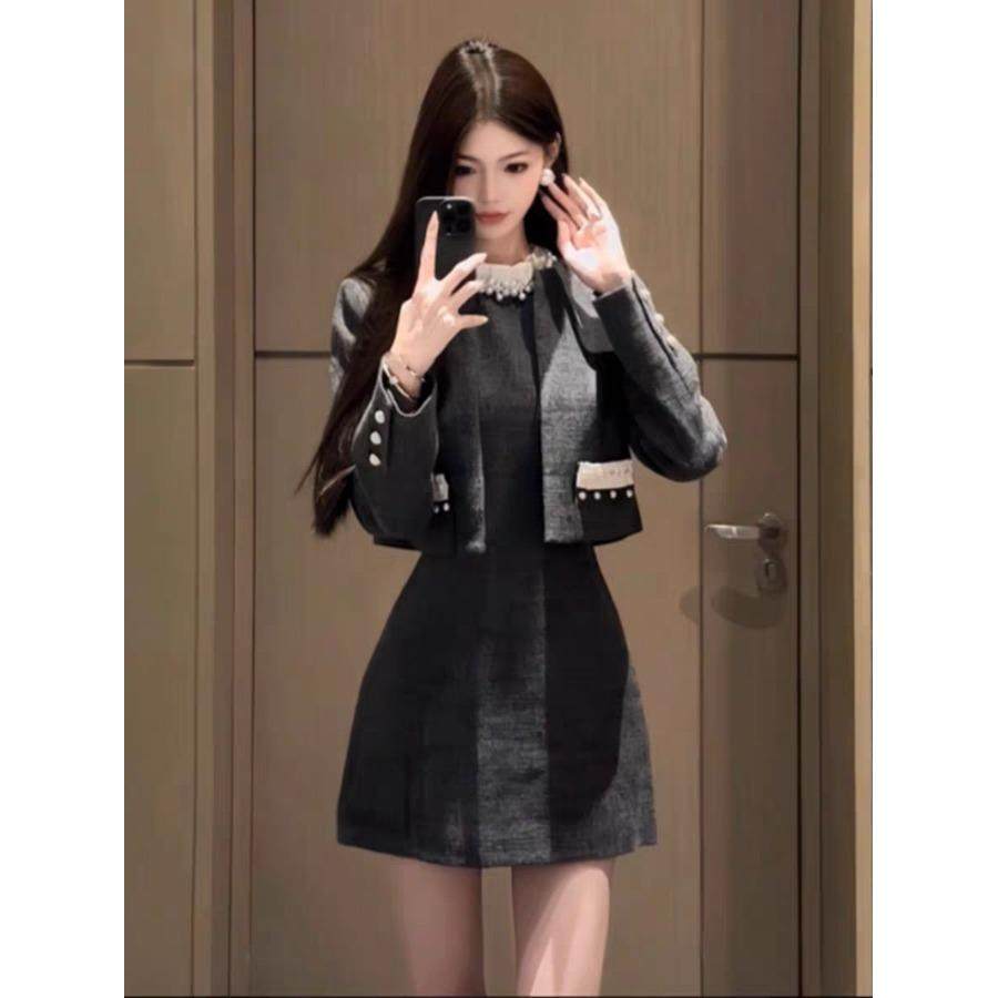 ROUMIKL富家千金感小香风套装西装外套背心连衣裙高级小洋装两件