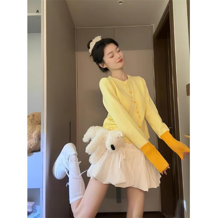 ROUMIKL软糯别致撞色针织衫毛衣半身裙两件套女秋季巨好看的慵懒