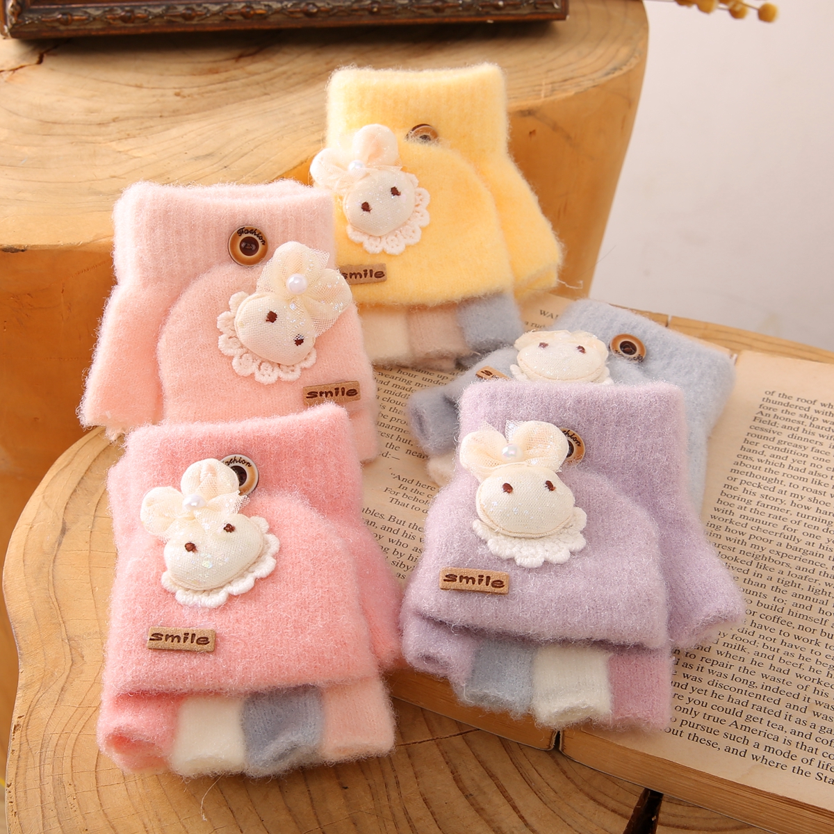 幼儿宝宝半指手套0-3岁2女童秋冬季保暖手袜女孩爬行半截翻盖露指