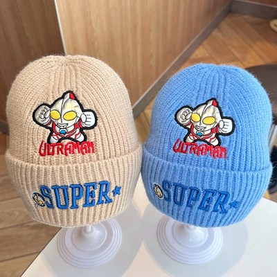 奥特曼儿童帽子冬季针织毛线帽冬天防寒男孩套头帽男童可爱卡通