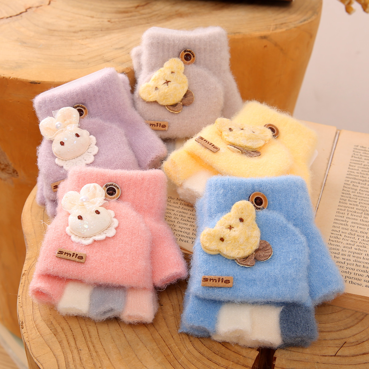 婴幼儿宝宝0-3岁半指翻盖手袜幼儿漏手指卡通兔子小孩2男童女爬行