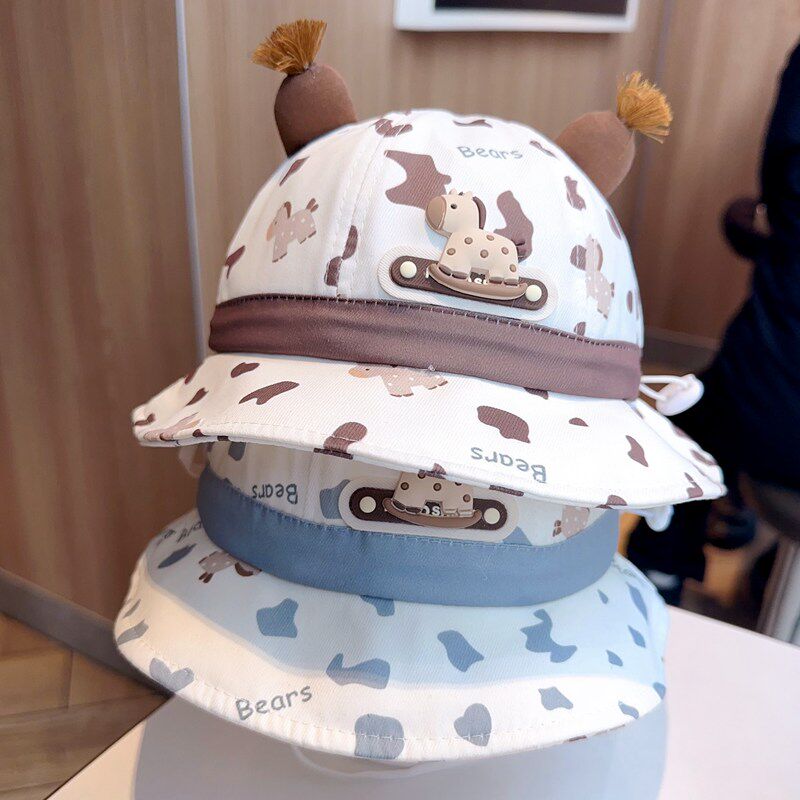 宝宝春秋季遮阳小孩帽子男女卡通护颅脑棉布1-2岁小童盆帽渔夫帽
