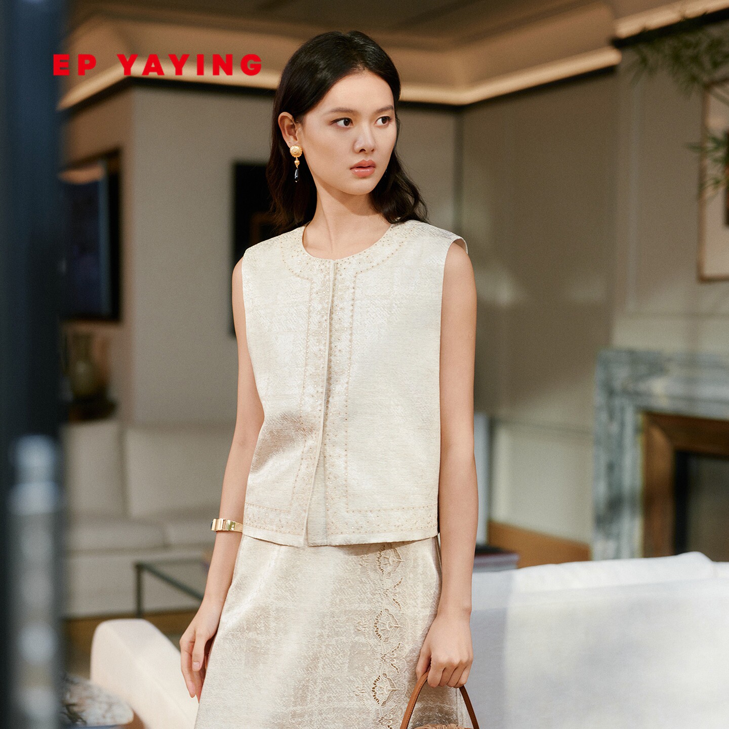 EP雅莹蓝标系列马甲女 重磅桑蚕丝亚麻新中式 2026春季新款1011A