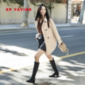 EP雅莹25新款 100%山羊绒米白色廓形呢外套8211A 阿拉善羊绒大衣