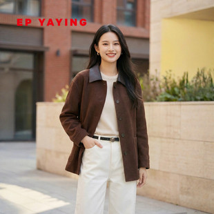 2025秋冬新款 宽松直筒夹克外套 1537A 巴恩风毛呢大衣 EP雅莹女装