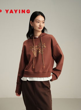 EP YAYING雅莹女装 连帽抽绳宽松字母印花卫衣 商场同款 5230A