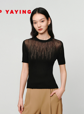 EP雅莹2025春装新款女装 细腻桑蚕丝醋酸花瓣领烫钻小衫上衣9905A