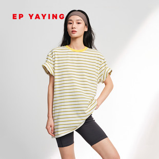 2026春夏新款 棉绒休闲松弛感条纹上衣 5339A t恤女 EP雅莹短袖