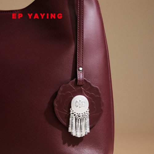 EP YAYING雅莹饰品 浮雕牡丹牛皮国风包挂彝族流苏挂饰 26新ZT16A