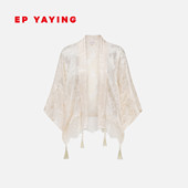 W902A 26新品 EP雅莹围巾 提织剪花细腻桑蚕丝拼接蕾丝廓形披肩