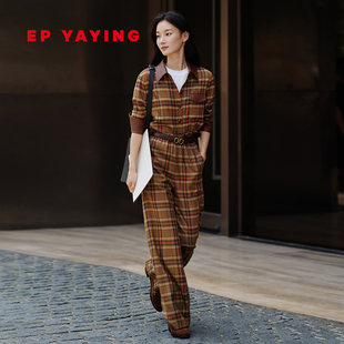 纹宽松阔腿直筒休闲裤 慵懒风格 6438B 女装 EP雅莹2025早秋新款