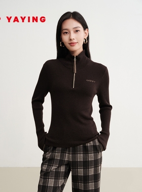 EP雅莹2025秋装新款女装 牦牛绒羊毛拉链针织衫半高领毛衣9539A