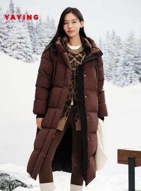 EP雅莹2025新款 加厚长款保暖鹅绒服 直筒连帽羽绒服外套女Y205A