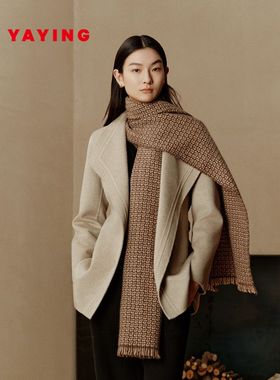 EP YAYING雅莹围巾 牦牛绒羊毛围巾复古格纹长巾  商场同款W403B