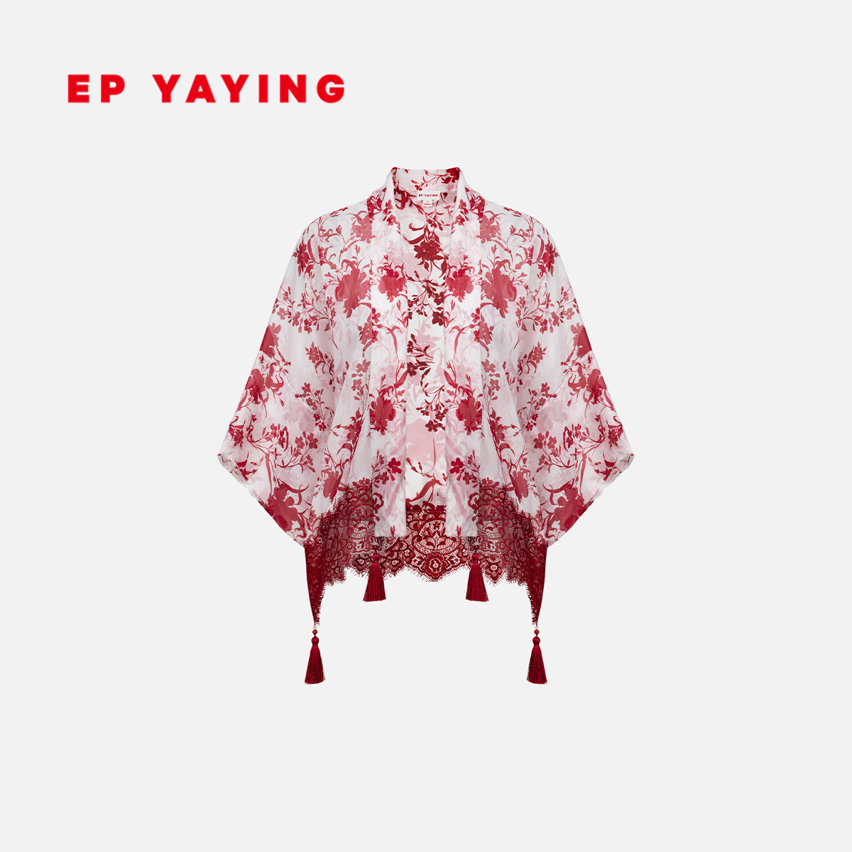 EP YAYING雅莹围巾 细腻印花桑蚕丝拼接蕾丝廓形披肩 25新品W905A