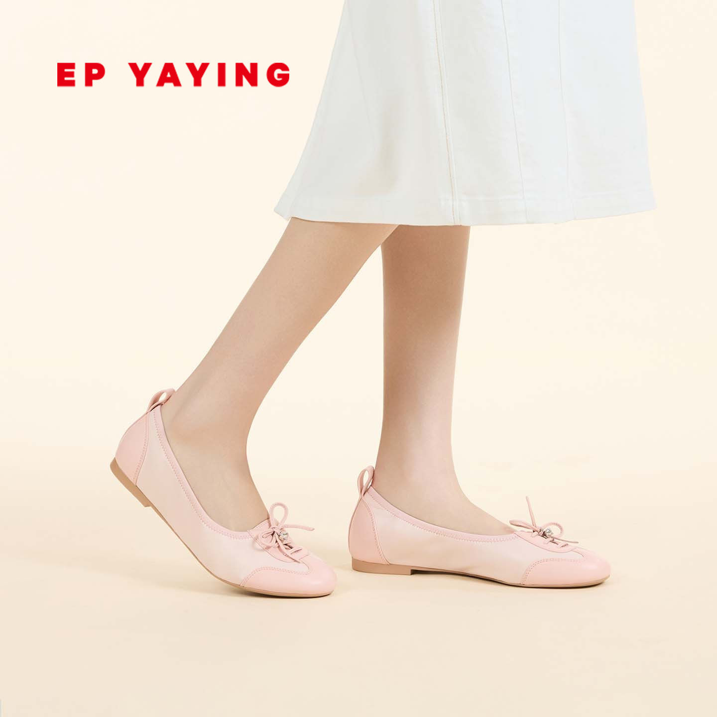 EP YAYING雅莹女鞋 国风羊皮蛋卷鞋绑带蝴蝶结浅口单鞋 26新XB01A