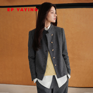 EP雅莹女装 国风金葱绵羊毛提花立领收腰外套1103A 2025早秋新品
