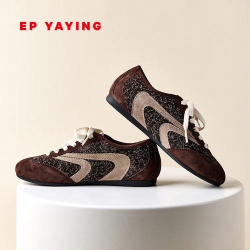 EP YAYING雅莹女鞋 软皮拼接薄底德训鞋一脚蹬休闲鞋 26新品XP01A