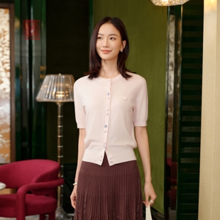 新款 EP雅莹高端系列 26春季 针织开衫 9110A 羊毛羊绒混纺粉色短袖