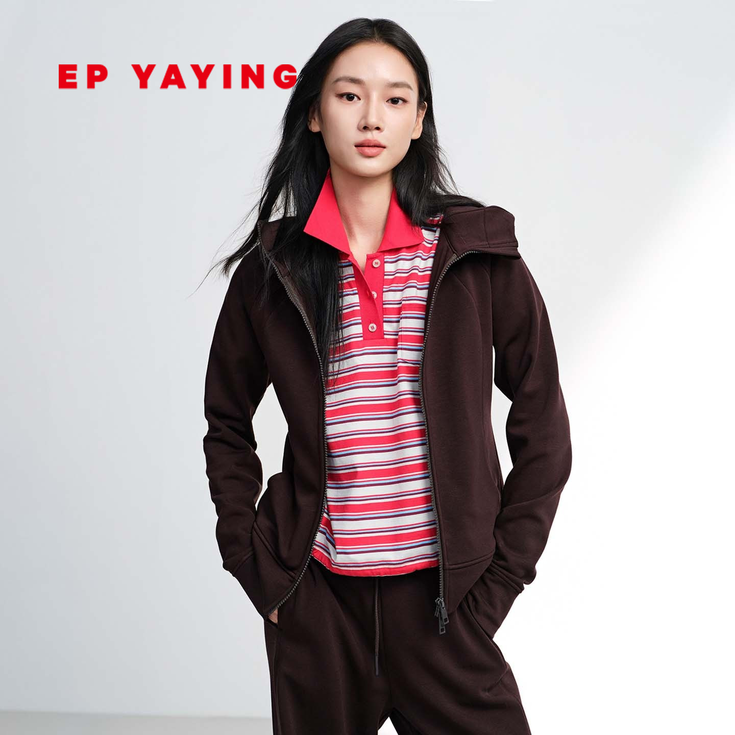 EP雅莹2026春季新款女装  经典纯色修身显瘦运动休闲长袖上衣1317