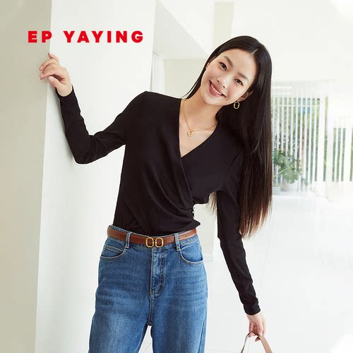 围裹式收腰针织衫显瘦雅莹V领