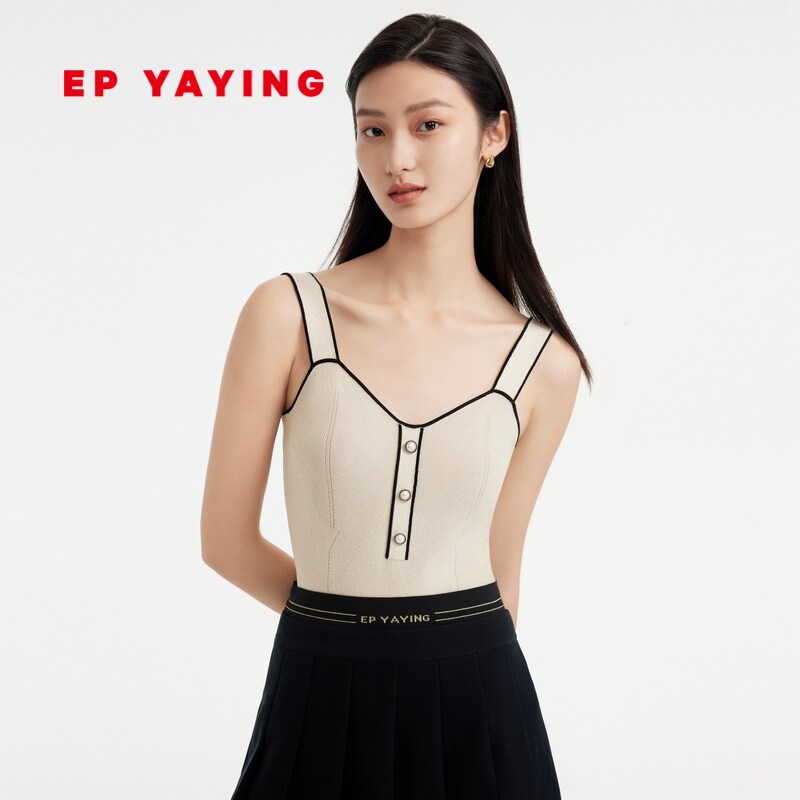 EP YAYING雅莹女装 三醋酸撞色肌理感针织背心 2023早春新款9015A
