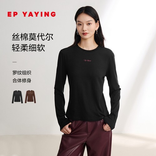 长袖t恤EP雅莹女装含桑蚕丝棉